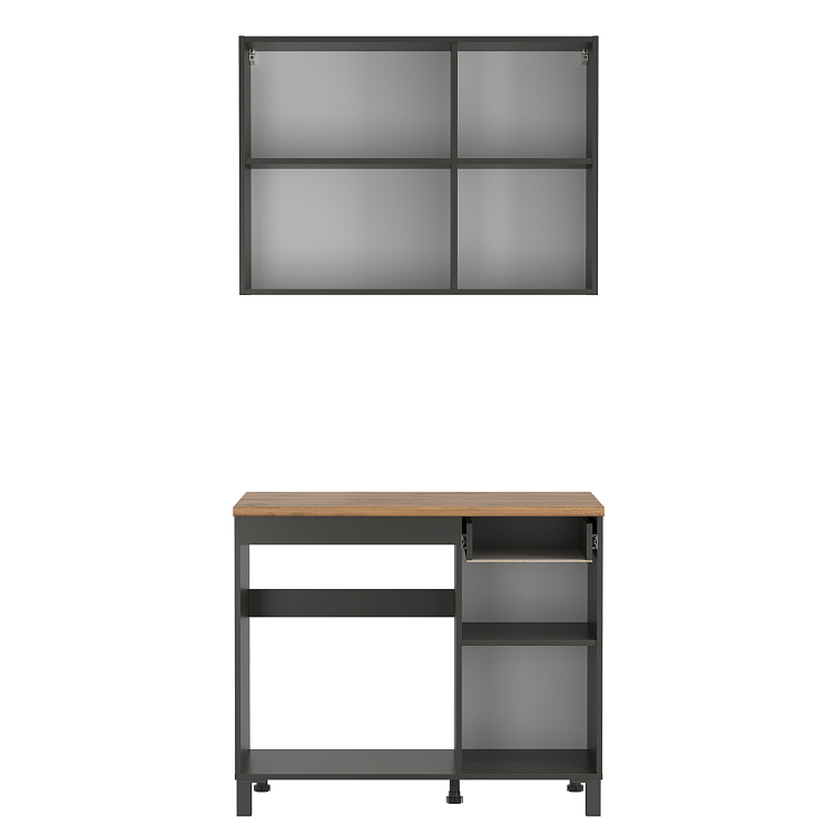 Кухня Мадрид (1000) диамант серый/столешница дуб вотан/ДВПО белый/ПВХ графит